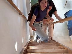 I detect my daughter-in-law and her friend fucking on the stairs