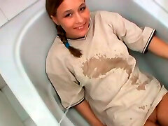 Fleshy looking teen gets pissed before giving blowjob in pov sex scene