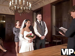 VIP4K. Horny newlyweds cant resist and get individual right after wedding