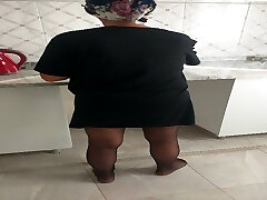 Stunning legs in nylons while my stepmom makes stuffed in the kitchen Stunning legs in nylons while my stepmom makes stuffed in the kitchen