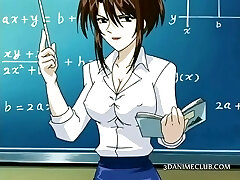 Anime college teacher in short skirt shows pussy