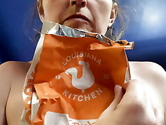 Convenience tonguing! Heartbroken Rachel Wriggler fights to hold back the tears as she eats Popeyes for breakfast at 6pm Convenience tonguing! Heartbroken Rachel Wriggler fights to hold back the tears as she eats Popeyes for breakfast at 6pm