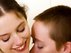 Busty unshaved chick licked in the bath