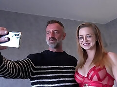 Redhead glasses wearing Joy in hot mmf threesome action Redhead glasses wearing Joy in hot mmf threesome action