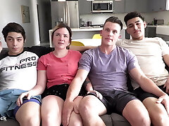 CRAZY TEEN Four Way. Ass splitting huge cock and rimming! CRAZY TEEN Four Way. Ass splitting huge cock and rimming!