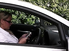 Working blonde bbw in stockings spreads gams