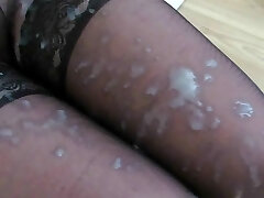 semen on her nylon legs