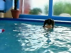 Crazy young girl torn up in the swimming pool