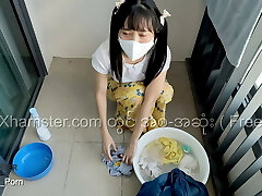 Myanmar Tiny Maid loves to pummel while washing the clothes
