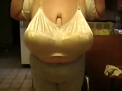Raunchy exhibitionist enjoys to expose her big saggy boobies