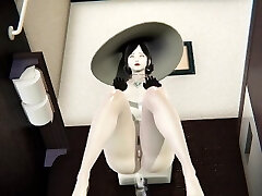 RE Village Parody - Lady Dimitrescu Multiple Pissing in Public Toilet POV & Taking a Shower to Clean