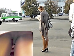 Marvelous upskirt playgirl on a bus stop