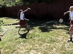 Lucky father with his daughter's schoolgirl homies