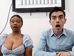 Interracial romping in the office with naughty Avery and Zoe
