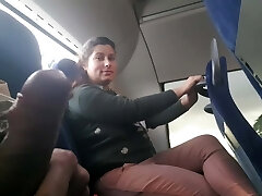 Voyeur seduces Cougar to Suck&Fap his Dick in Bus