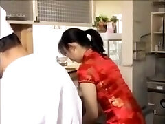 Chinese restaurant cook pokes hot milf waitress