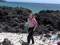 Sweet chick Summer Vixen ambles on the beach with her boyfriend