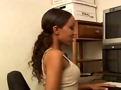 Boss fucking a hot black secretary with perky breasts