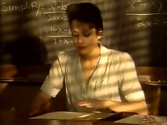 Short haired kinky brunette college professor fellates strong man-meat for cum