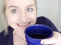 Coffee Cum Play: Young Blonde Deepthroats BF's Cock, Swallows Load From Cup