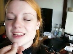 My redhead Girlfriend and me paly with a spandex inflatable sack