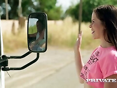 Russian hitch hiker Cassie Fire is nailed by red-hot blooded truckers