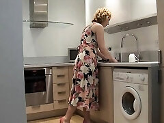 Mature blonde in stockings dildos her sweet cunt