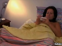 Caught finger-tickling herself to porn on her phone by covert camera Caught finger-tickling herself to porn on her phone by covert camera