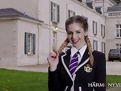 Just coddled coed gal in uniform Stella Cox fucks with two strong professors Just coddled coed gal in uniform Stella Cox fucks with two strong professors