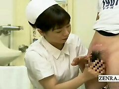 Subtitled Chinese doctor nurse handjob with cumshot