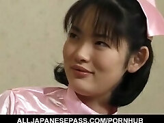 Takako nurse in stockings gets climaxes from vibrators on her cunt