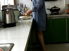 Perv Chinese wife spanked in kitchen