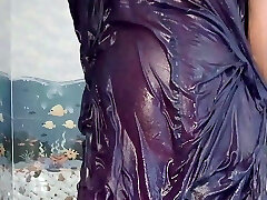Priya’s new bathing flick in petticoat – scorching bathing