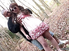 Wearing cute dress and sunglasses lusty Ayumi Inamori gets pounded in the woods