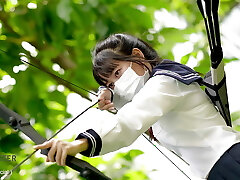 Chinese Student Girl Study of Archery Class