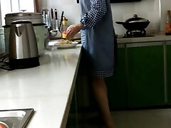 Freak Chinese wife spanked in kitchen