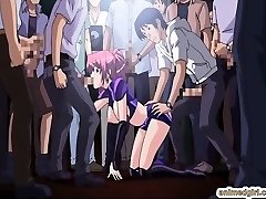 Bombshell Asian anime gangbang in the public show