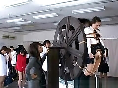 japanese schoolgirls penalized on waterwheel