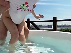 Young Japanese chick is screwed in the pool and indoor