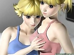 Animated blondes sharing a huge black penis