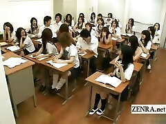 Subtitled timid Japanese schoolgirls ENF CMNF nude school
