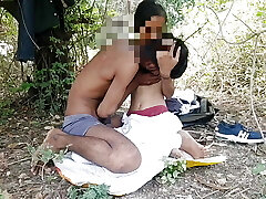 Schoolgirl having lovemaking with a stranger in the woods