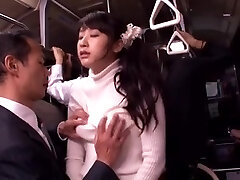 Japanese whore fucked and facialized in a bus