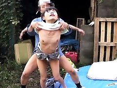 Cockblowing japanese outdoors in threeway fucked