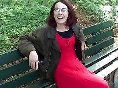 An old and nasty German lady gets her hungry throat filled in POV