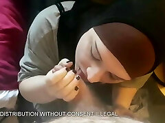 Slutty Hijab Boy Wearing make up and Sucking White Knob