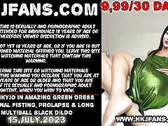 Hotkinkyjo in amazing green dress jordy stepsister anal fisting, prolapse & long multiball black dildo