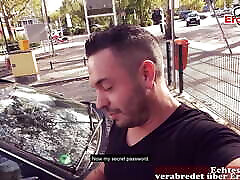 German Skinny hide car hand job teen pickup at public bus station