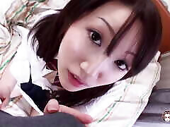 Bored Japanese girl tries oral rames nenen with her big friend and makes him cum hard