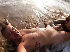 Real couple having fun on a nudist beach. yuoga brazzer wet blowjob